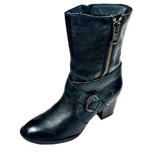 Born Womens Black Leather Mid Calf Boots Size 7.5 (38.5)